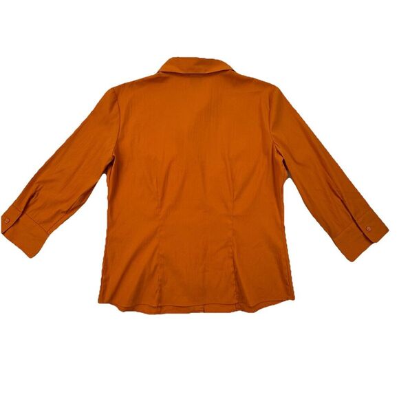 Scott Taylor Orange Button Up Shirt Womens Large 3/4 Sleeve Stretch Career Top - Picture 4 of 8